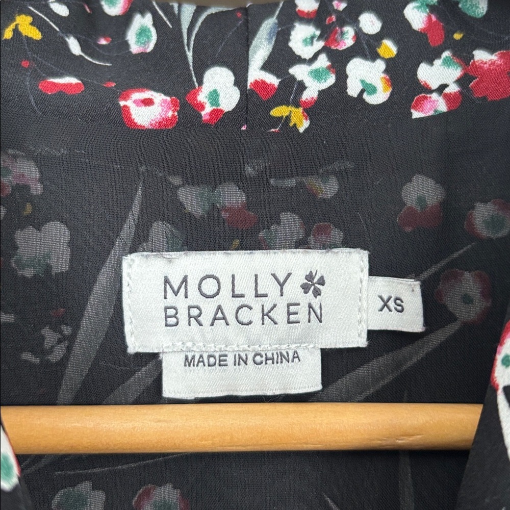 Molly Bracken Black Floral Dress Shawl Collar Wrap-style Bodice | XS | Pockets! - Picture 4 of 10